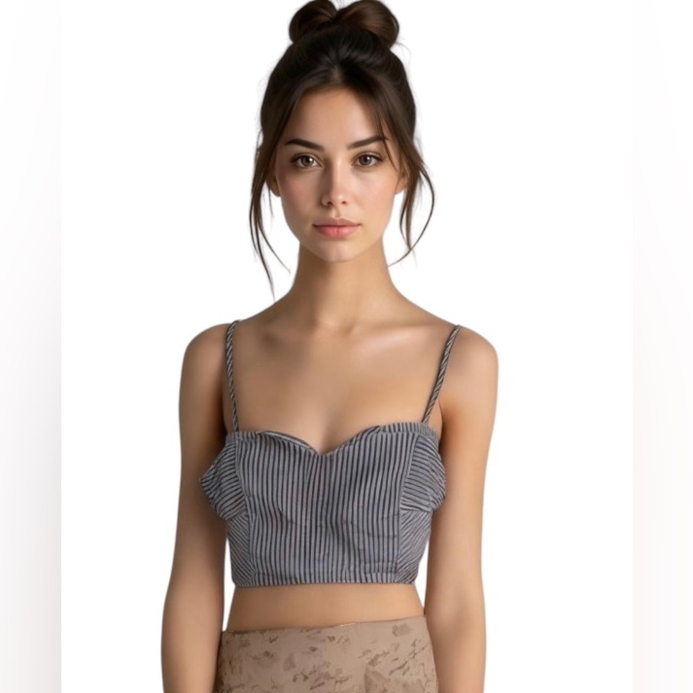 FOREVER 21 Cropped Striped Nautical Adjustable Spaghetti Strap Cotton Top M